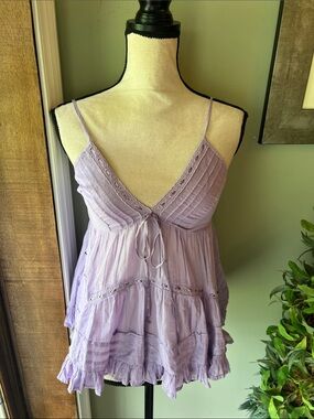 World Together Lavender Smocked Ruffle Cami Top